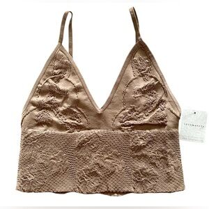 Free People Candy Seamless Bralette Textured V Neck Sand Brown XS/S